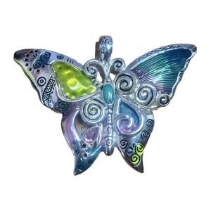 Butterfly Pendant Silver-toned Beautiful Colors 3" X 2" Without Chain